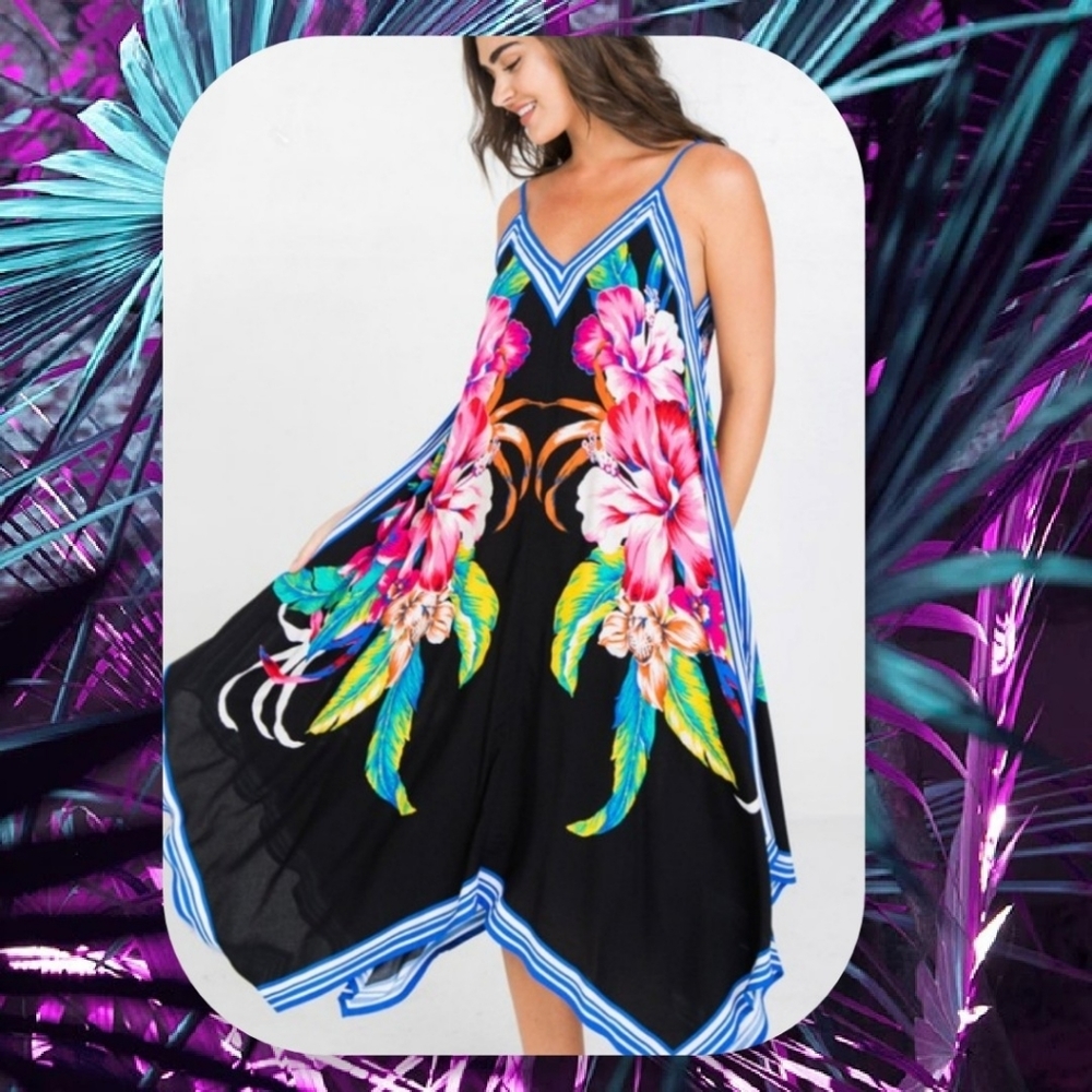 Tropical Sundress Floral Dress Summer Vacation NEW - Picture 8 of 10